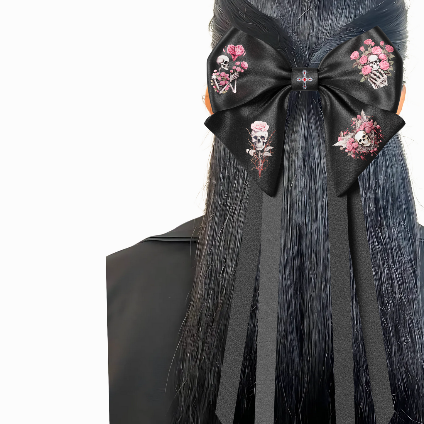 Bows hair clips ribbons 2pcs set. EMO Gothic style Emogirl Goth