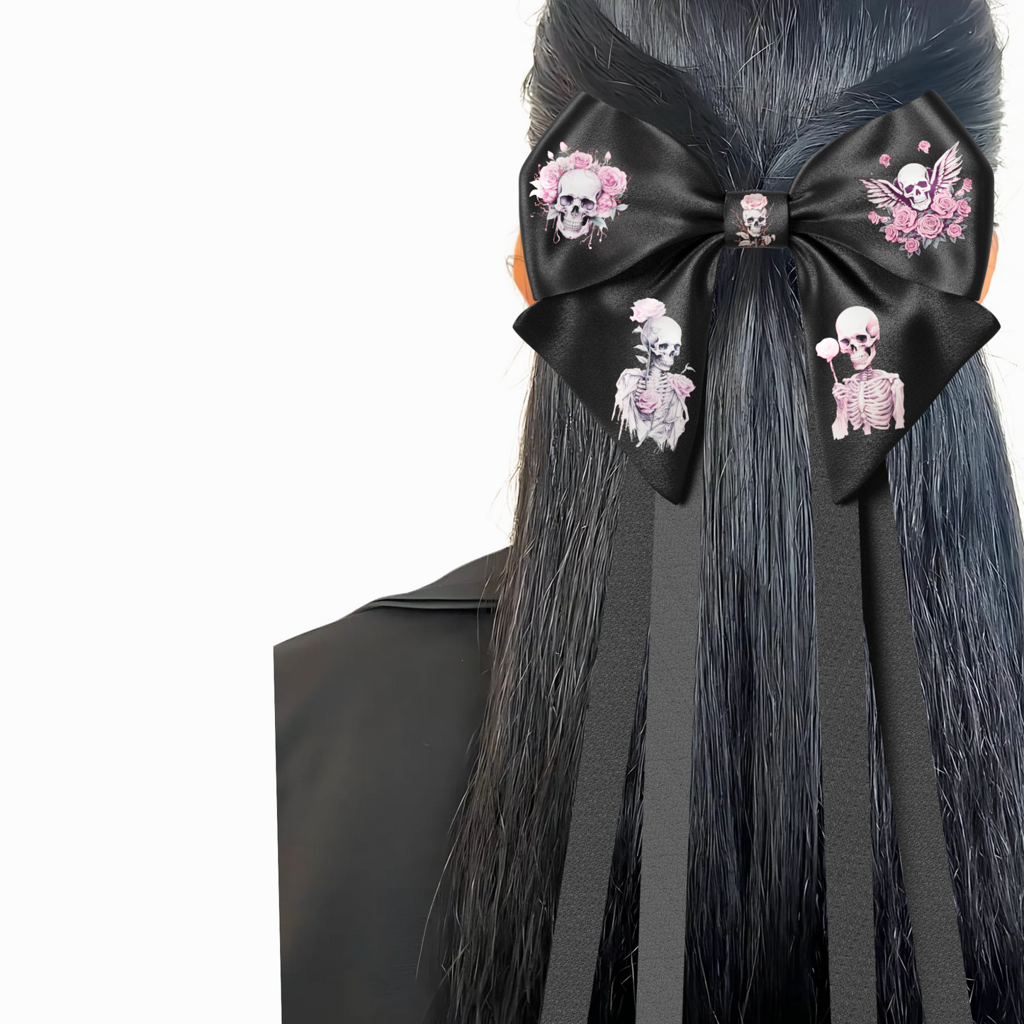 Bows hair clips ribbons 2pcs set. EMO Gothic style Emogirl Goth