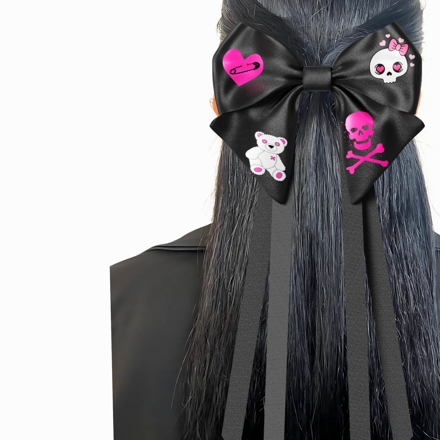 Bows hair clips ribbons 2pcs set. EMO Gothic style Emogirl Goth