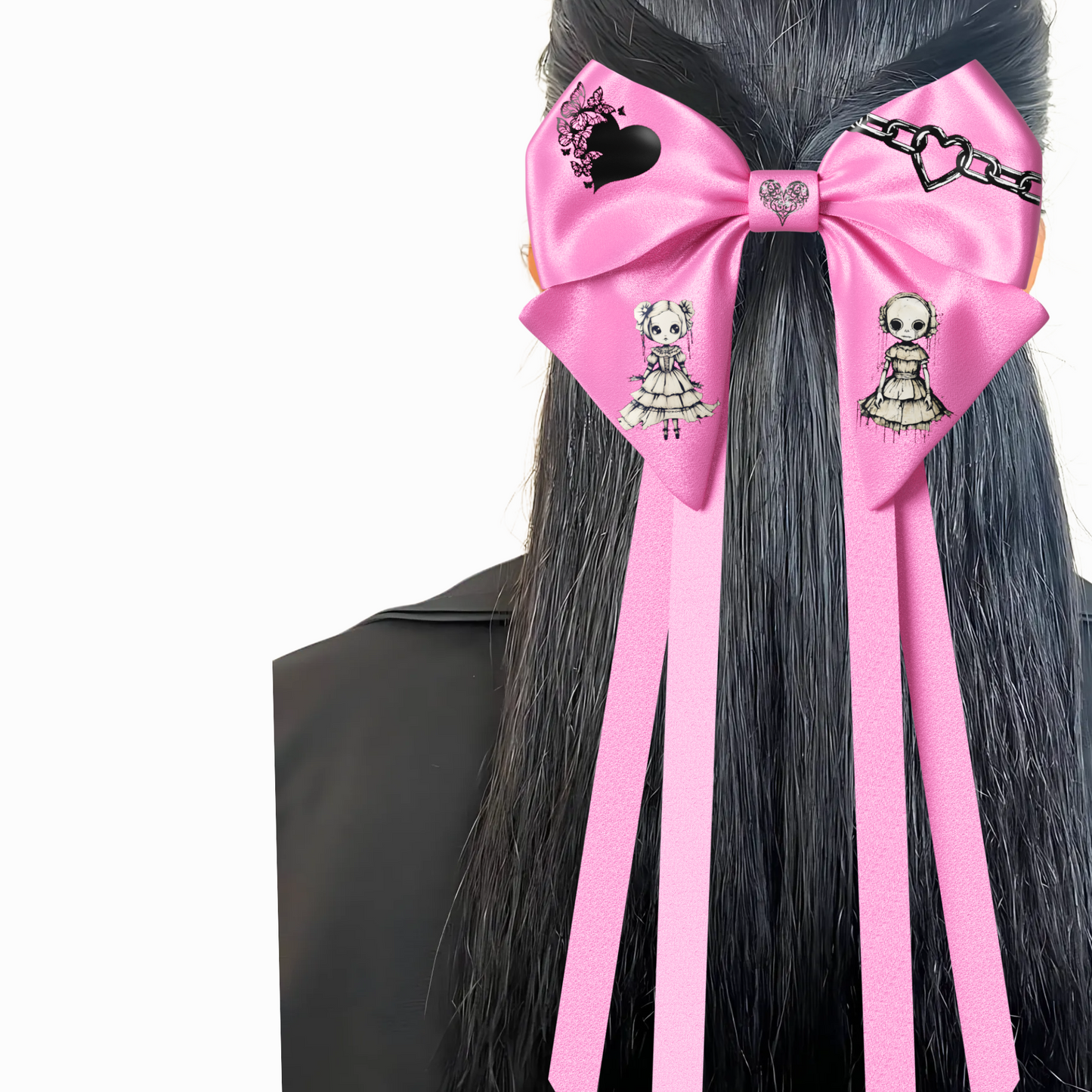 Bows hair clips ribbons 2pcs set. EMO Gothic style Emogirl Goth