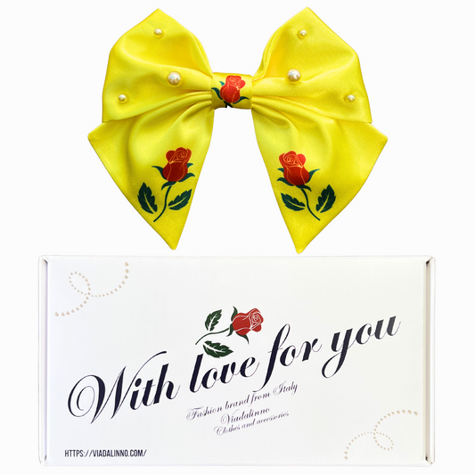 Bow Yellow Satin Roses & Pearls