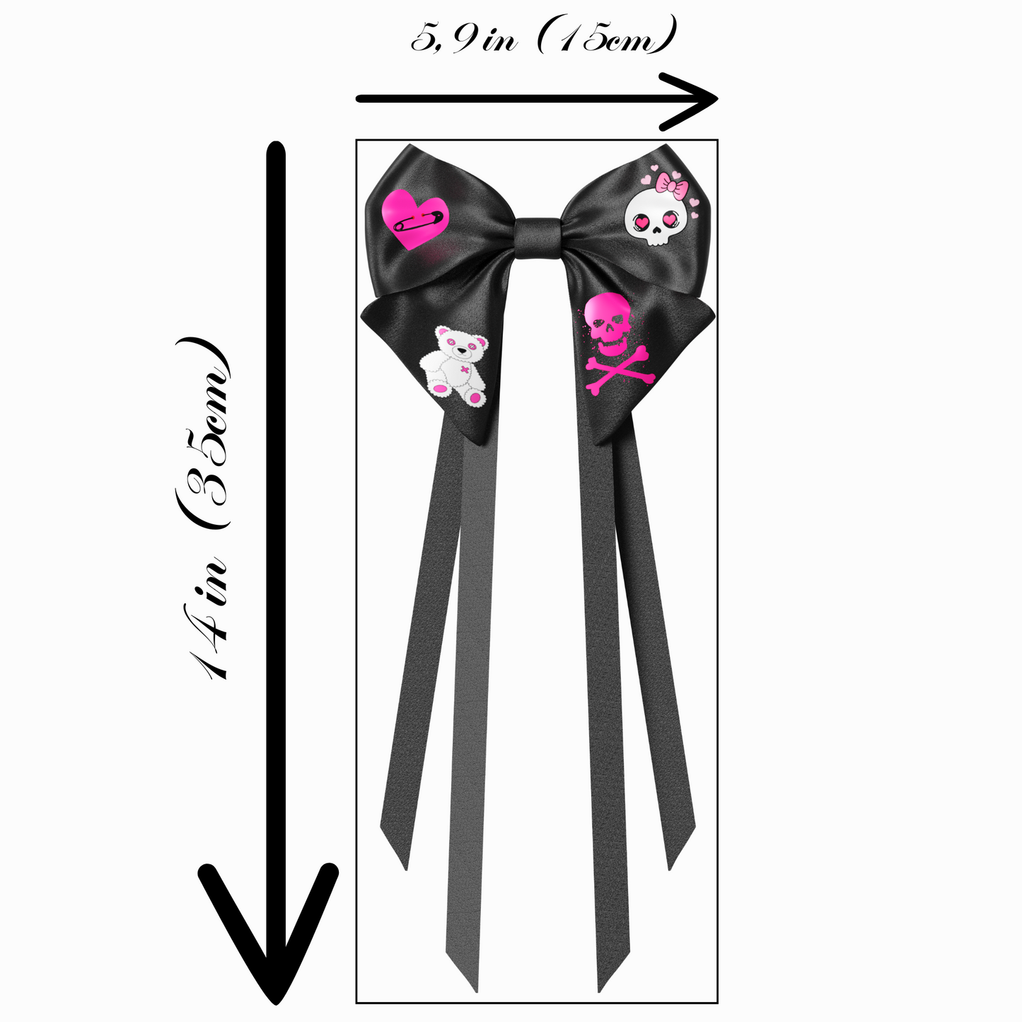 Bows hair clips ribbons 2pcs set. EMO Gothic style Emogirl Goth