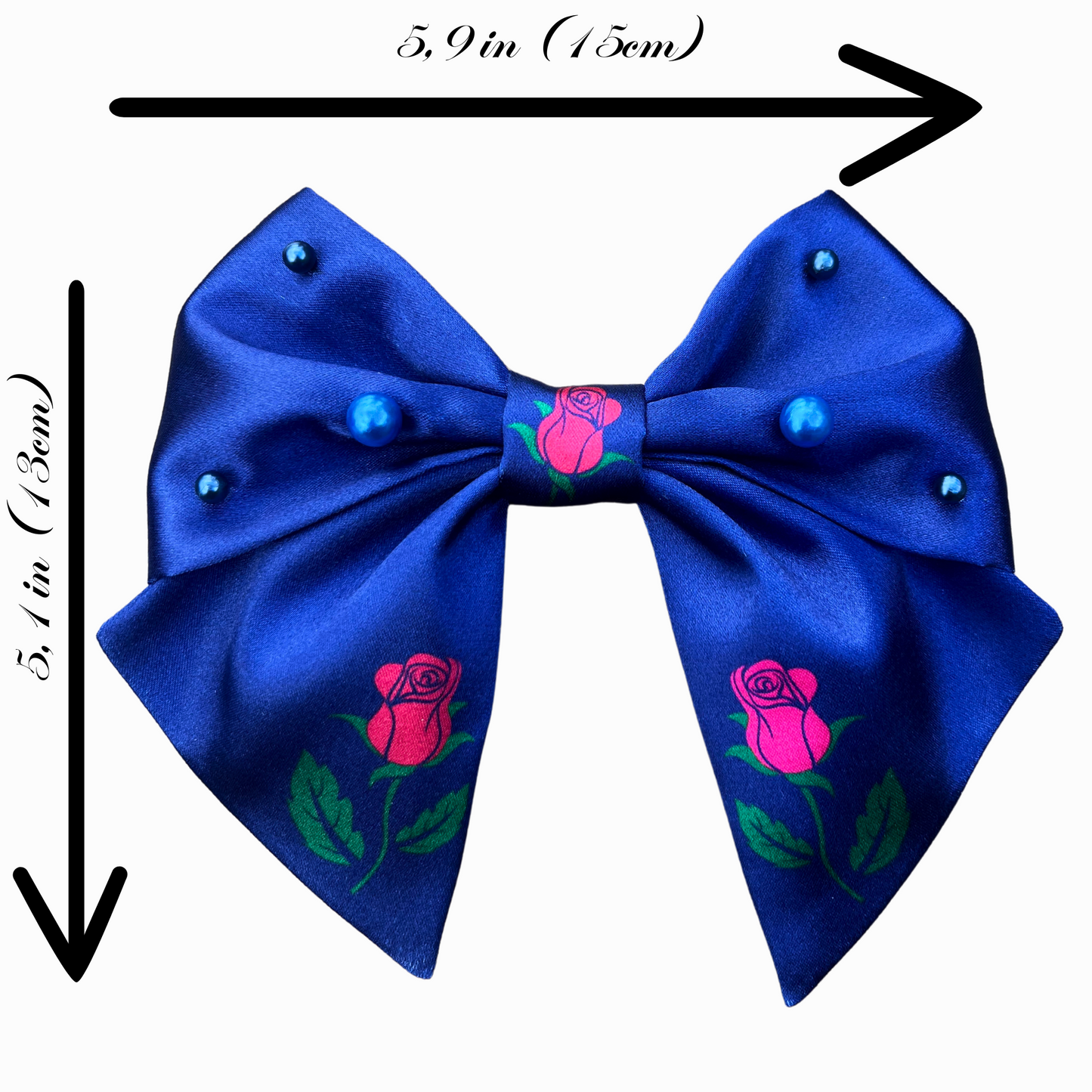 Bow Navy Blue Satin Roses & Pearls