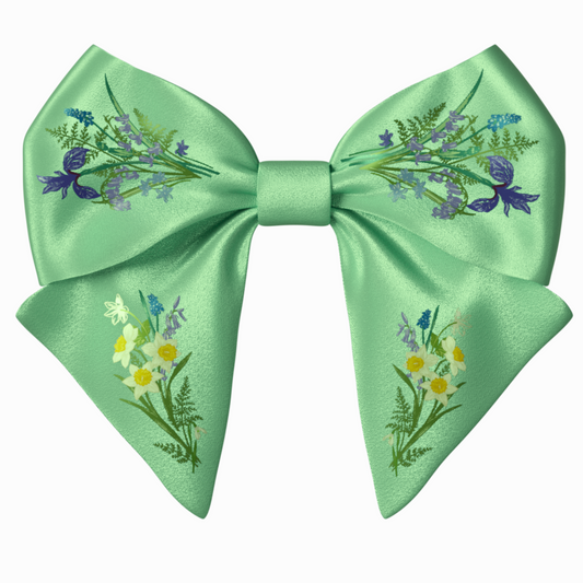 Green Bow hair clip. Floral collection