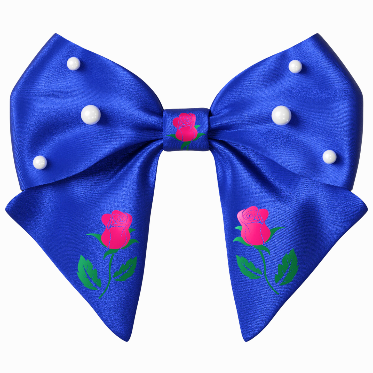 Navy blue Hair Bow clip with Roses and Pearls