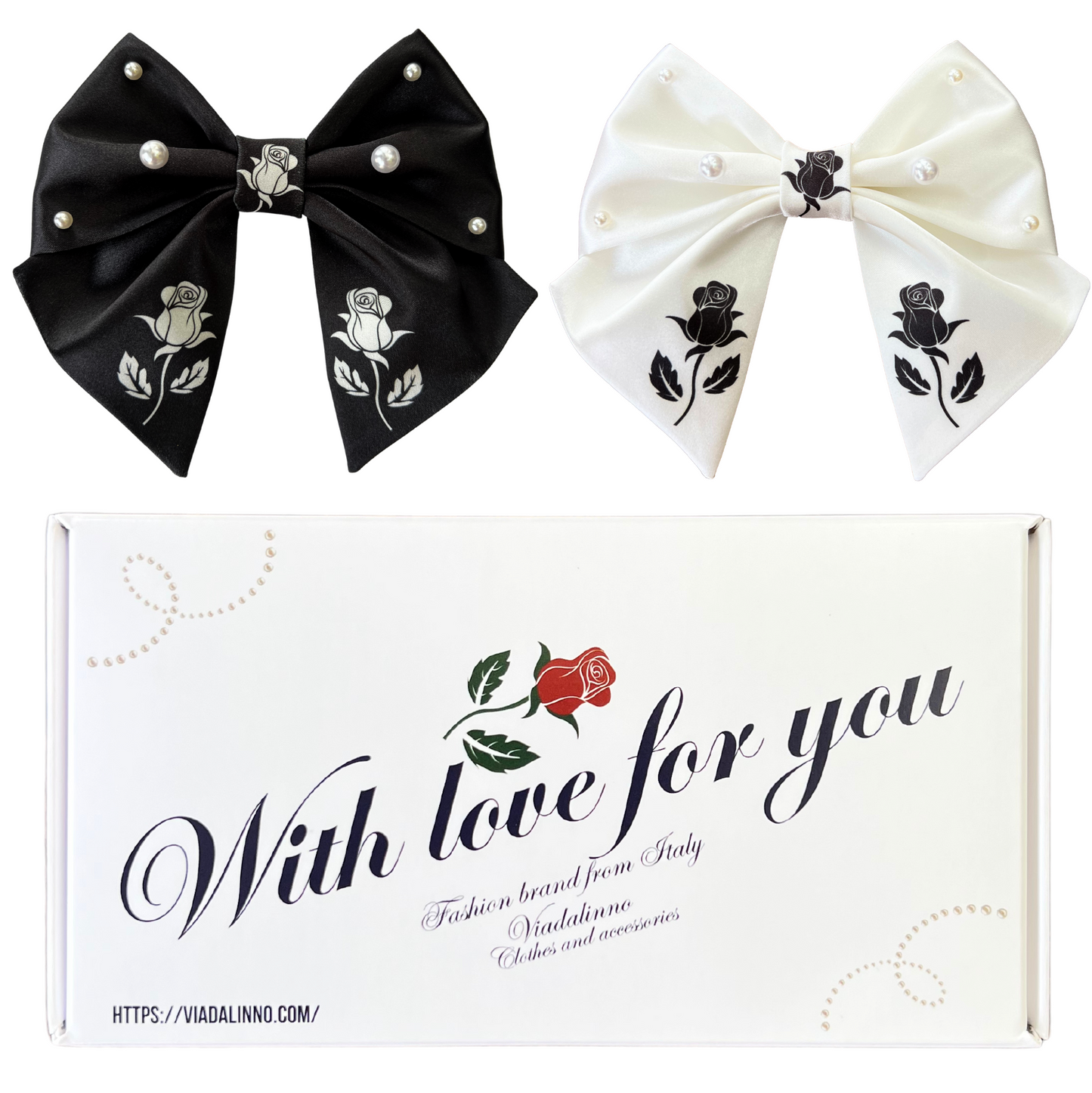 Black & White Satin Bow Set