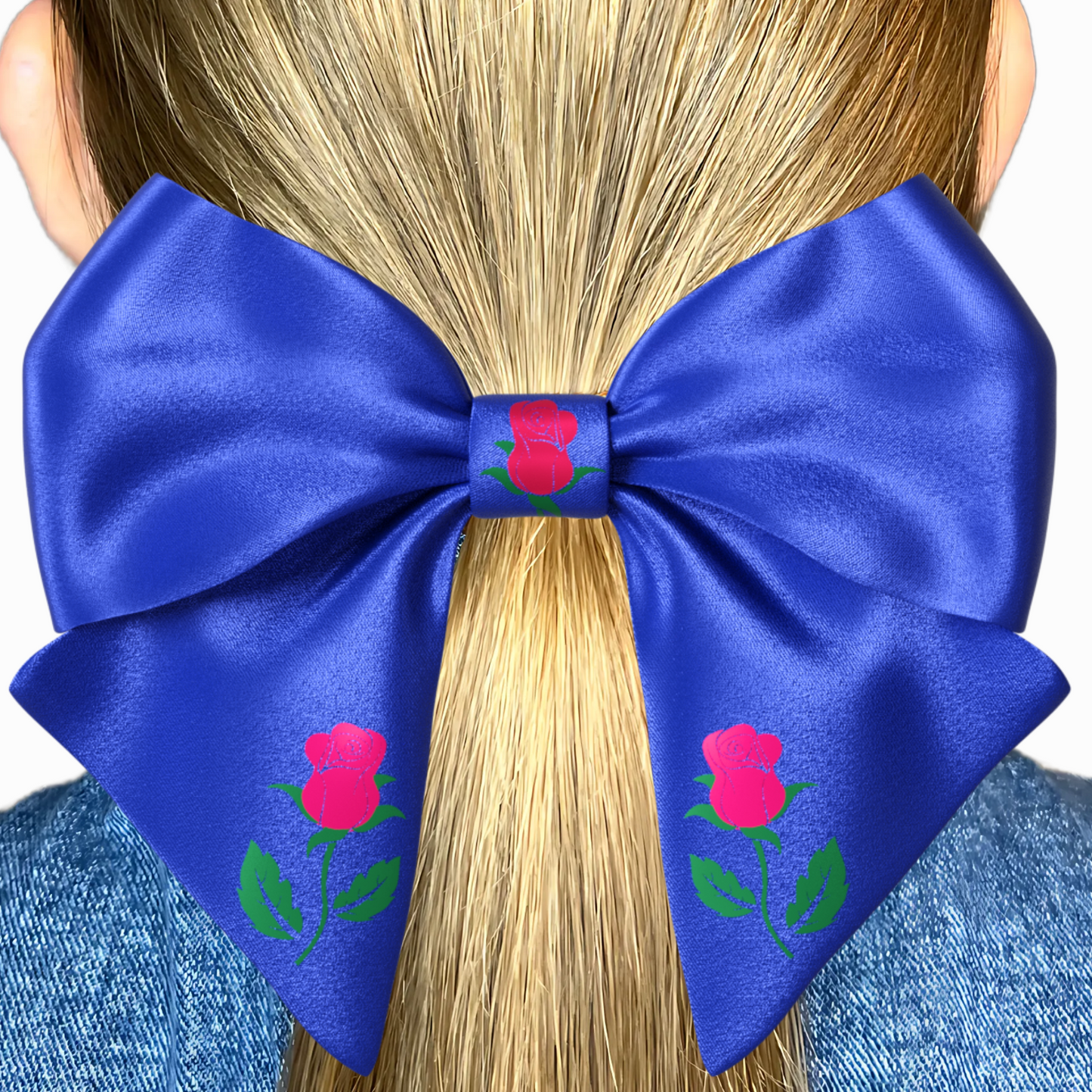 Navy blue Hair Bow clip with Roses and Pearls