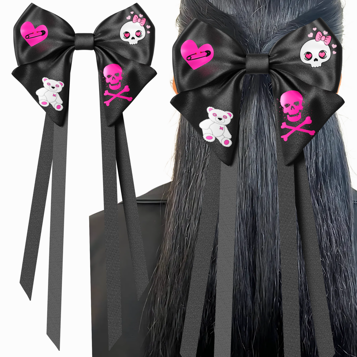 Bow hair clip ribbons. EMO style Emogirl