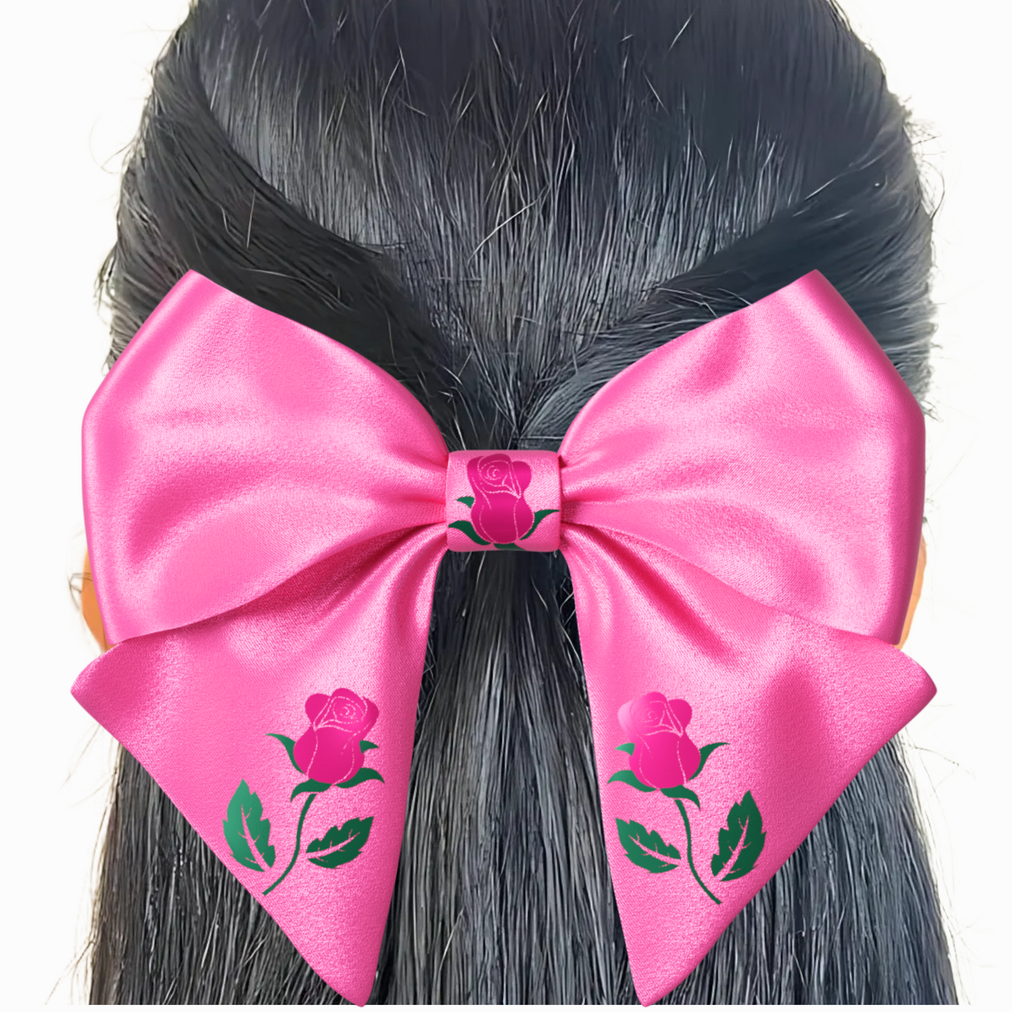 Pink Hair Bow clip with Roses and Pearls