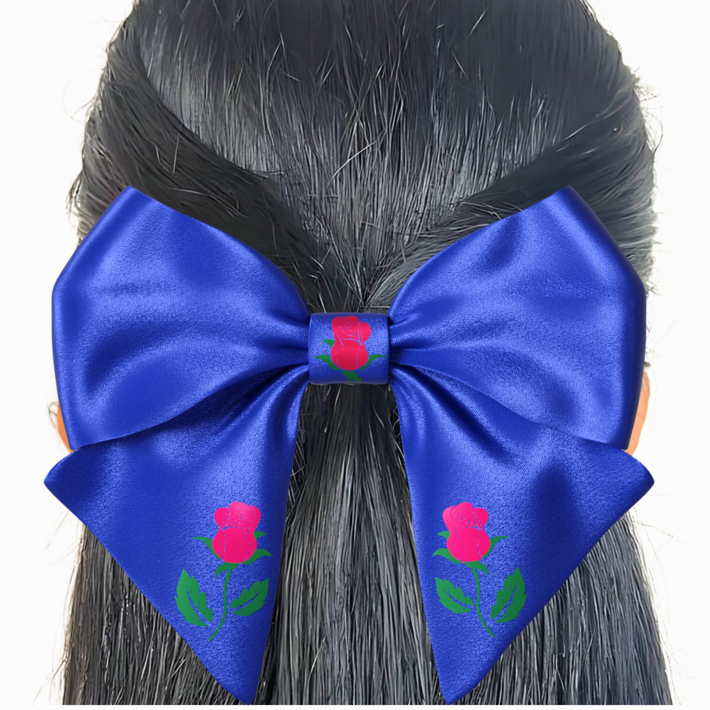 Navy blue Hair Bow clip with Roses and Pearls