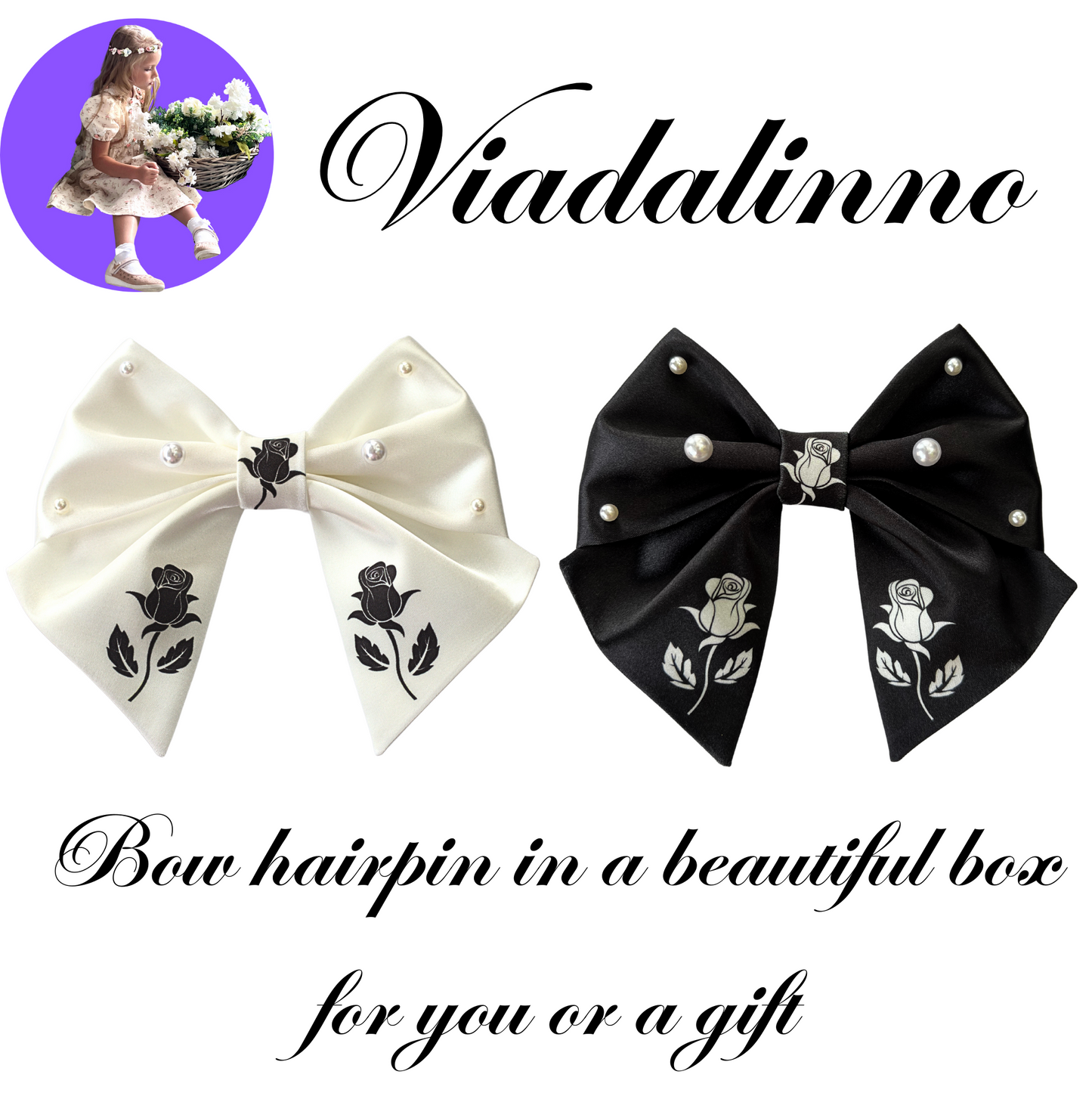 Black & White Satin Bow Set