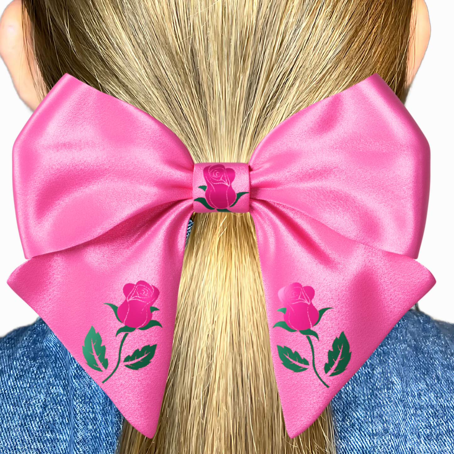 Pink Hair Bow clip with Roses and Pearls