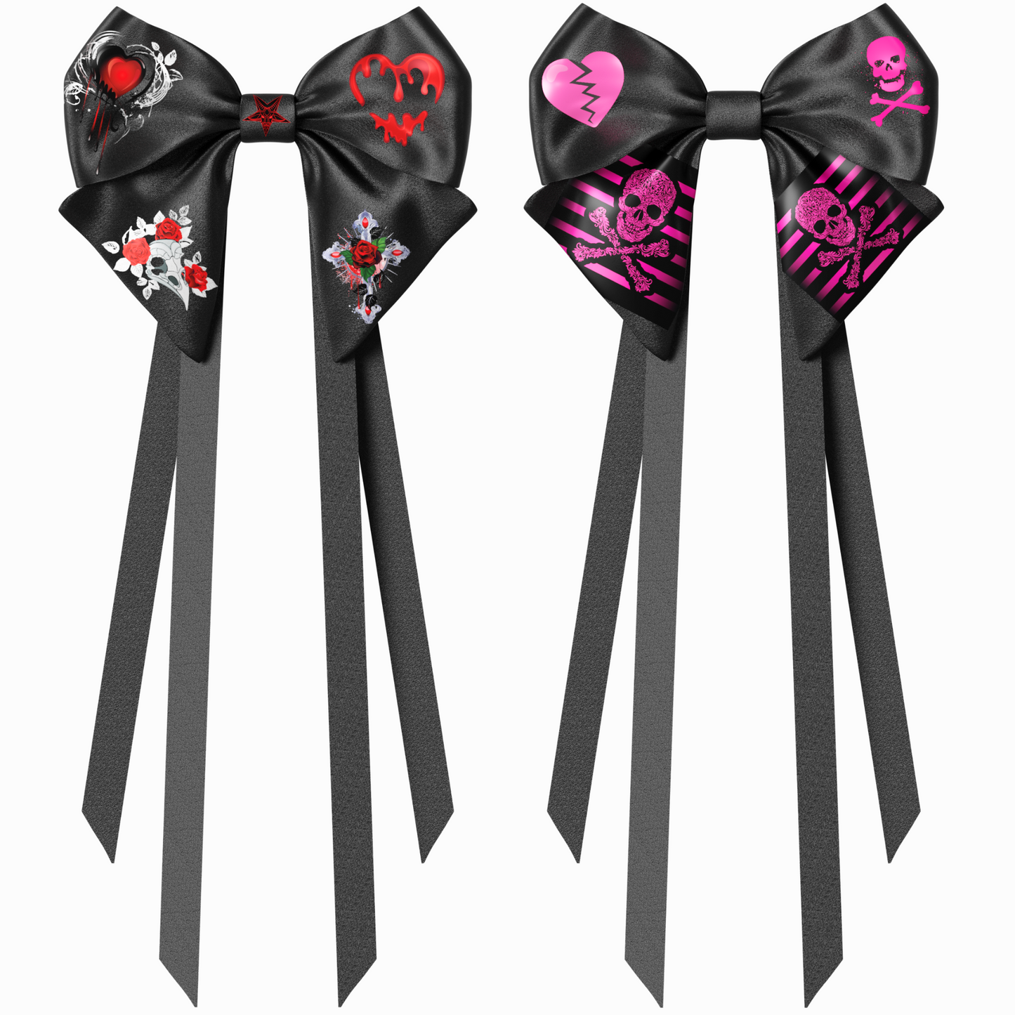 Bows hair clips ribbons 2pcs set. EMO Gothic style Emogirl Goth