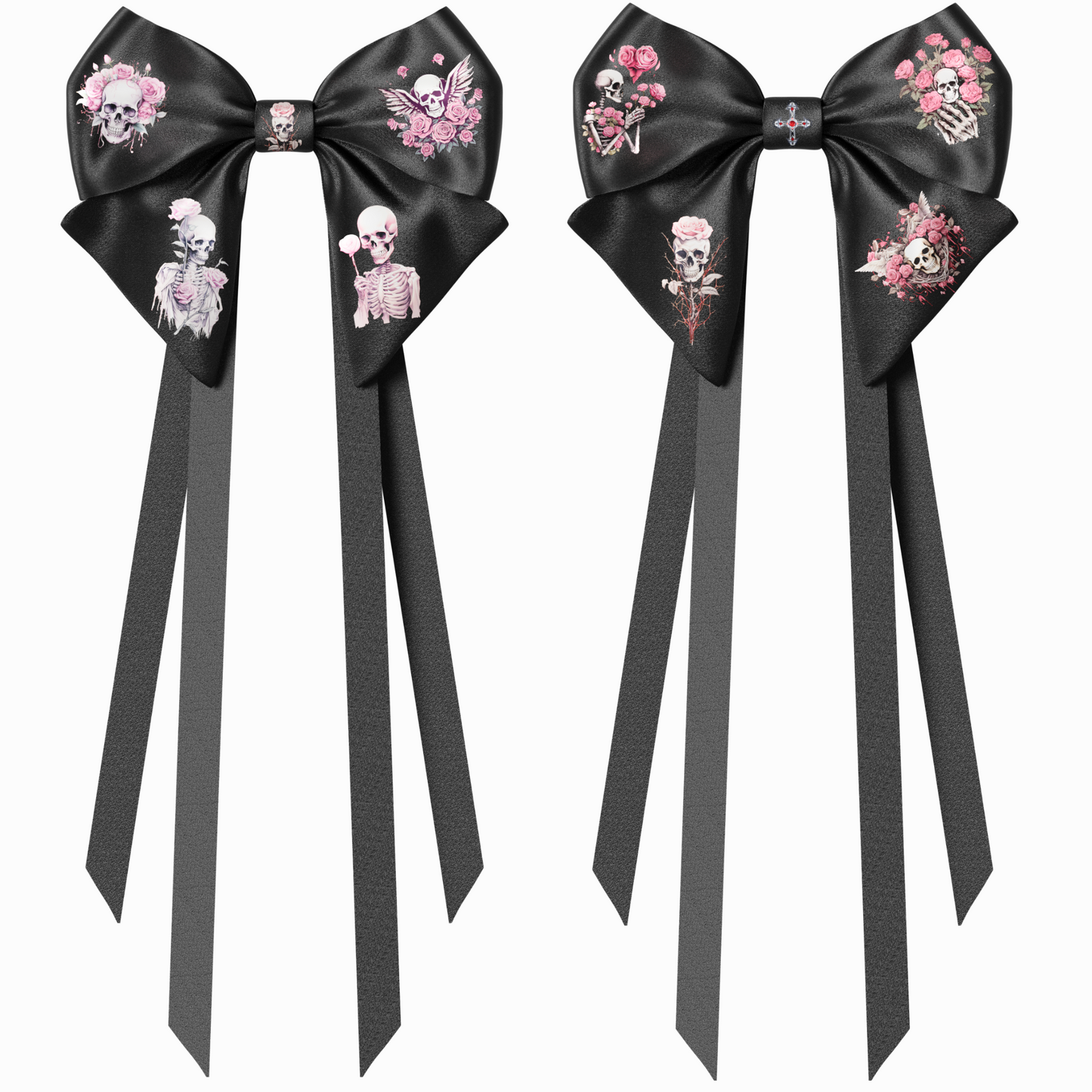 Bows hair clips ribbons 2pcs set. EMO Gothic style Emogirl Goth