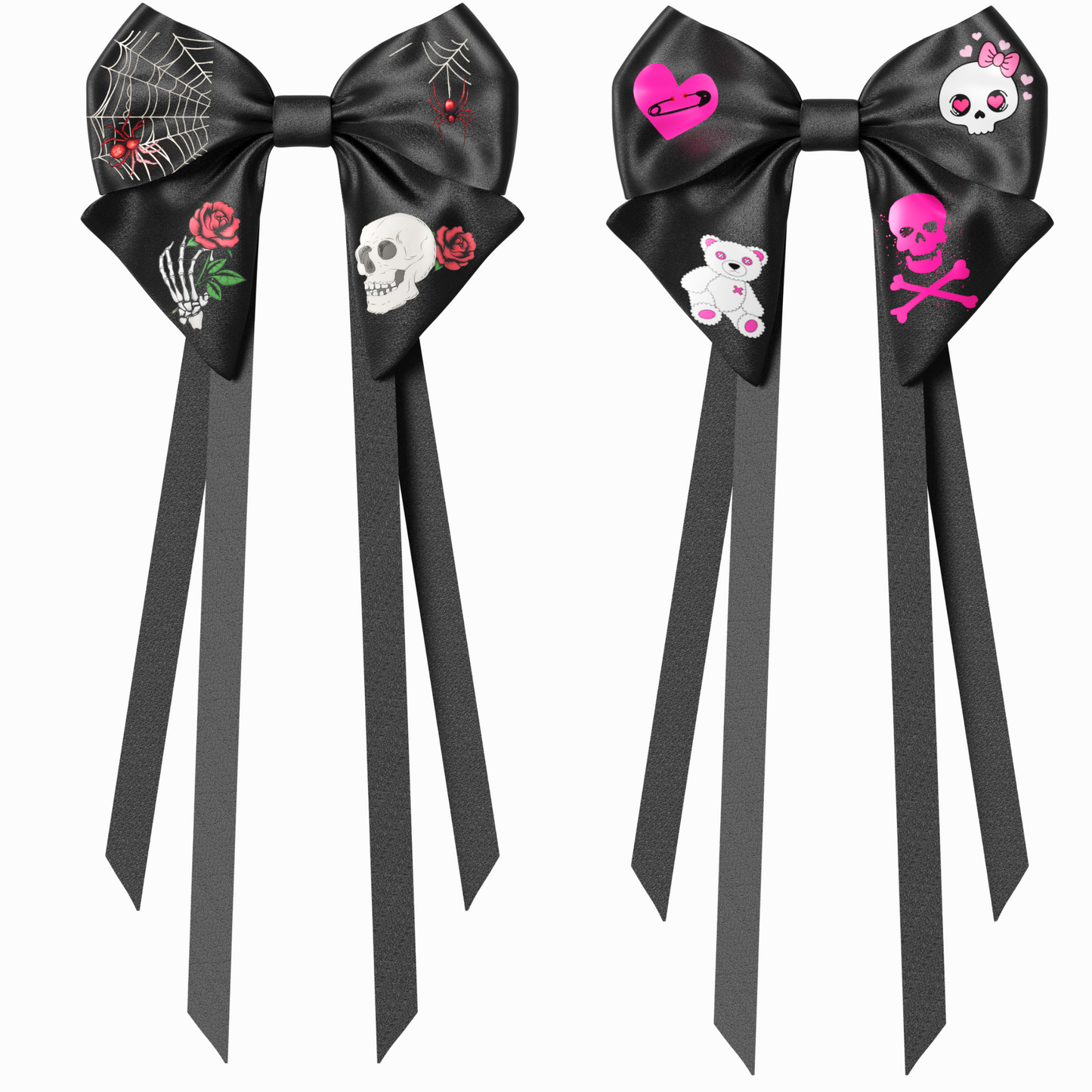 Bows hair clips ribbons 2pcs set. EMO Gothic style Emogirl Goth