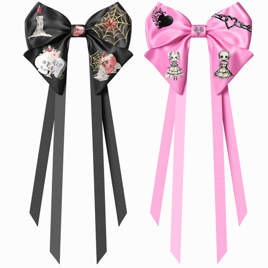 Bows hair clips ribbons 2pcs set. EMO Gothic style Emogirl Goth