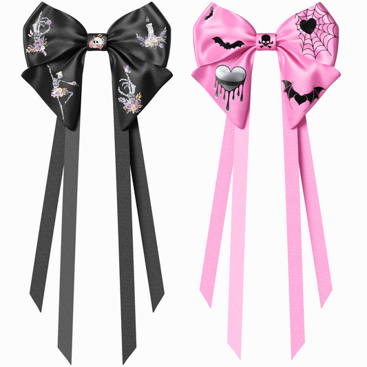 Bows hair clips ribbons 2pcs set. EMO Gothic style Emogirl Goth