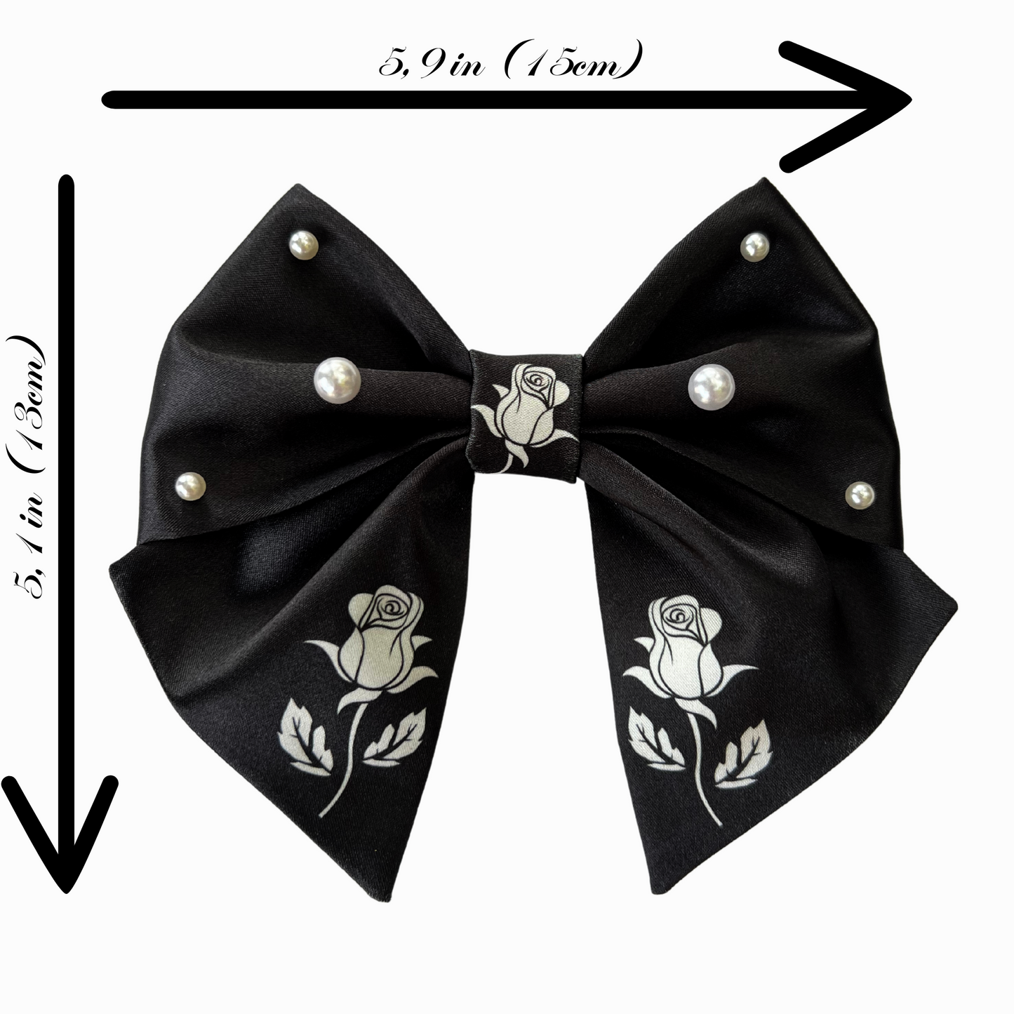 Bow Black Satin Roses & Pearls